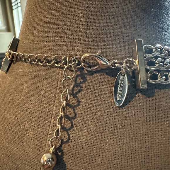 Necklace, green, white, silver - Picture 6 of 6